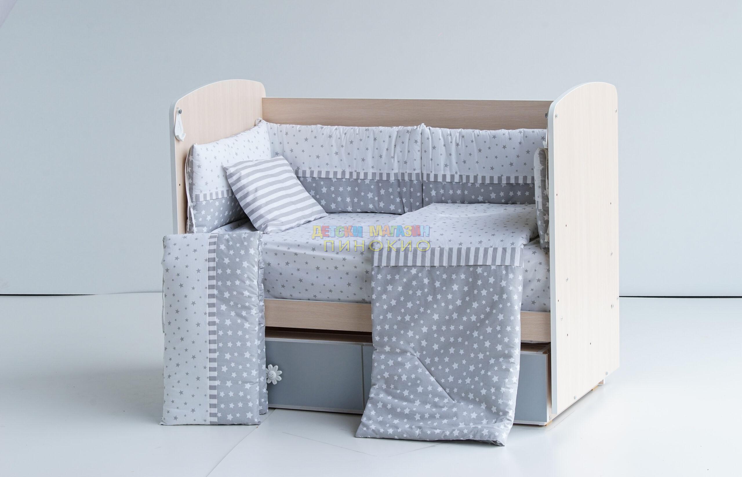 Спален комплект Дуо звезди сиви DIZAIN BABY