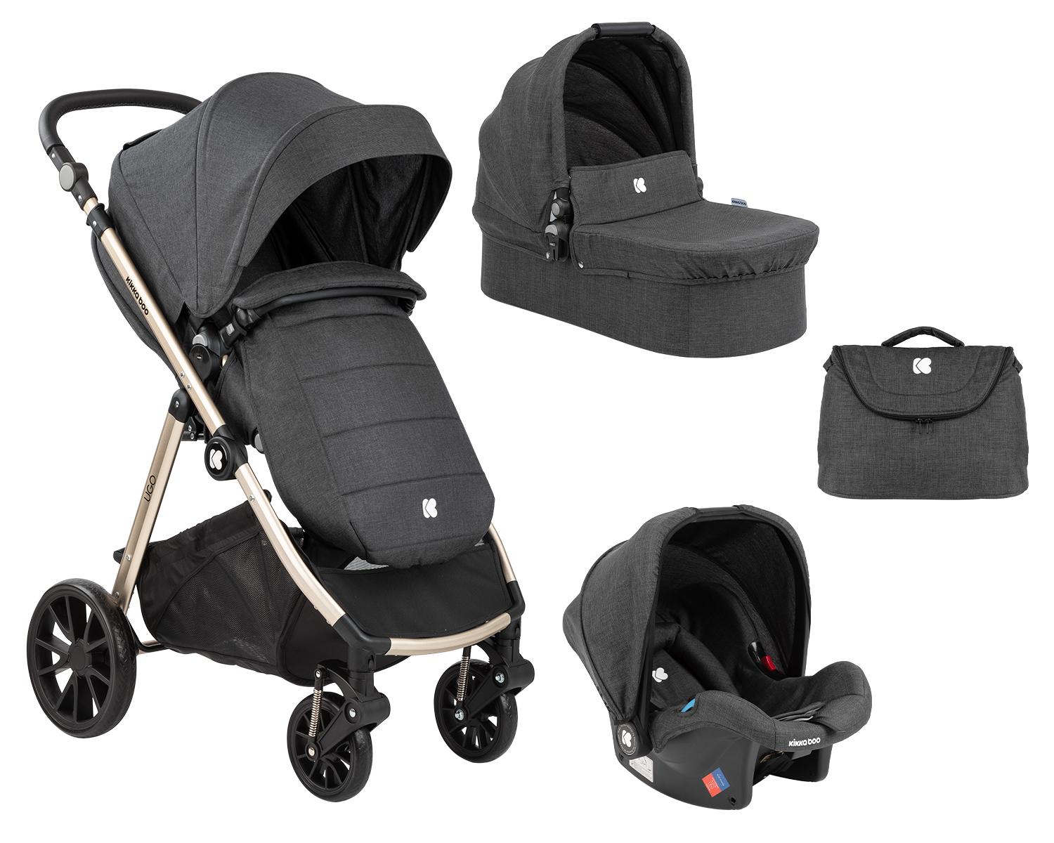 Комбинирана количка 3 в 1 Ugo Black Melange 2020 KIKKABOO