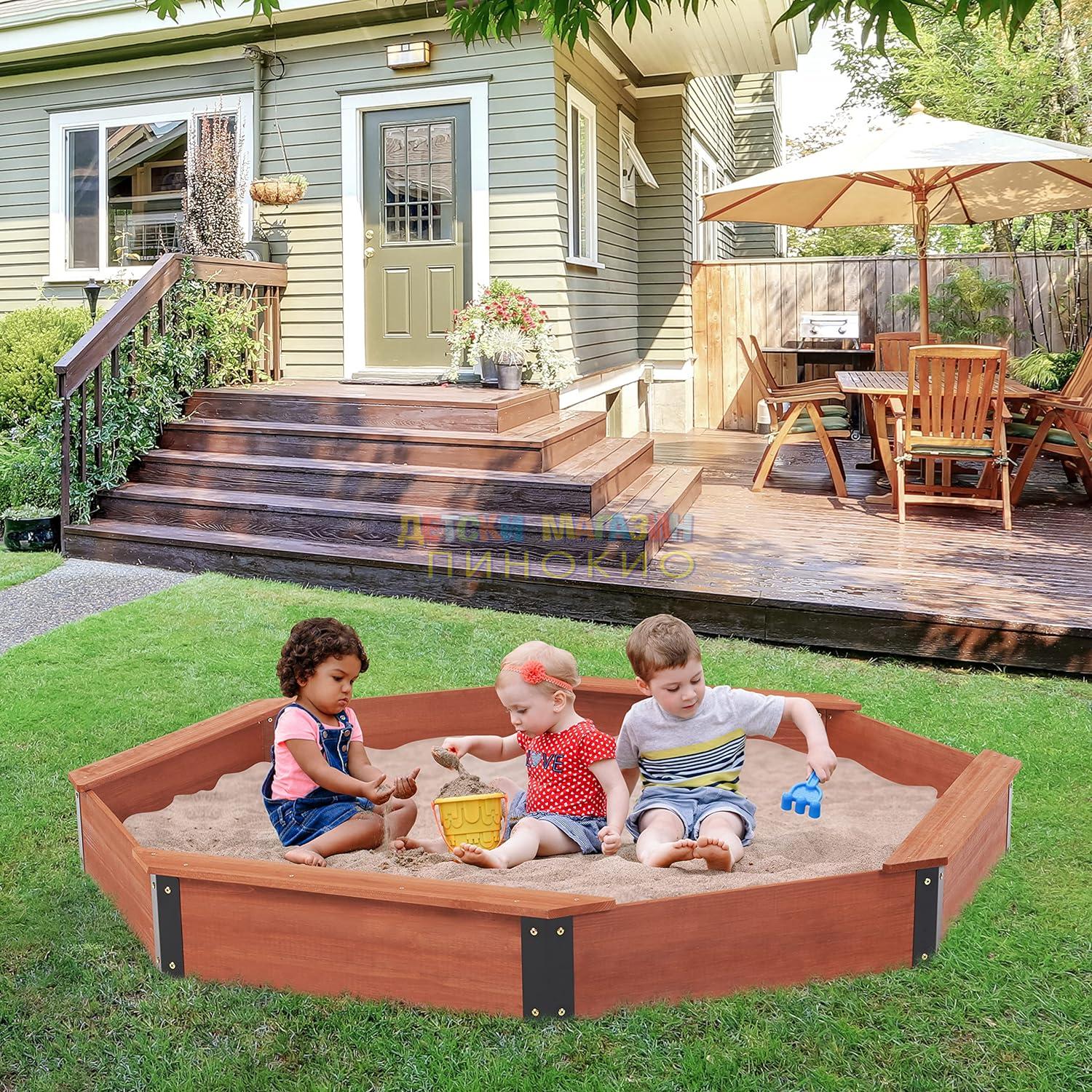 Дървен детски пясъчник с водоустойчиво покривало 2433 GINGER HOME - Image 9