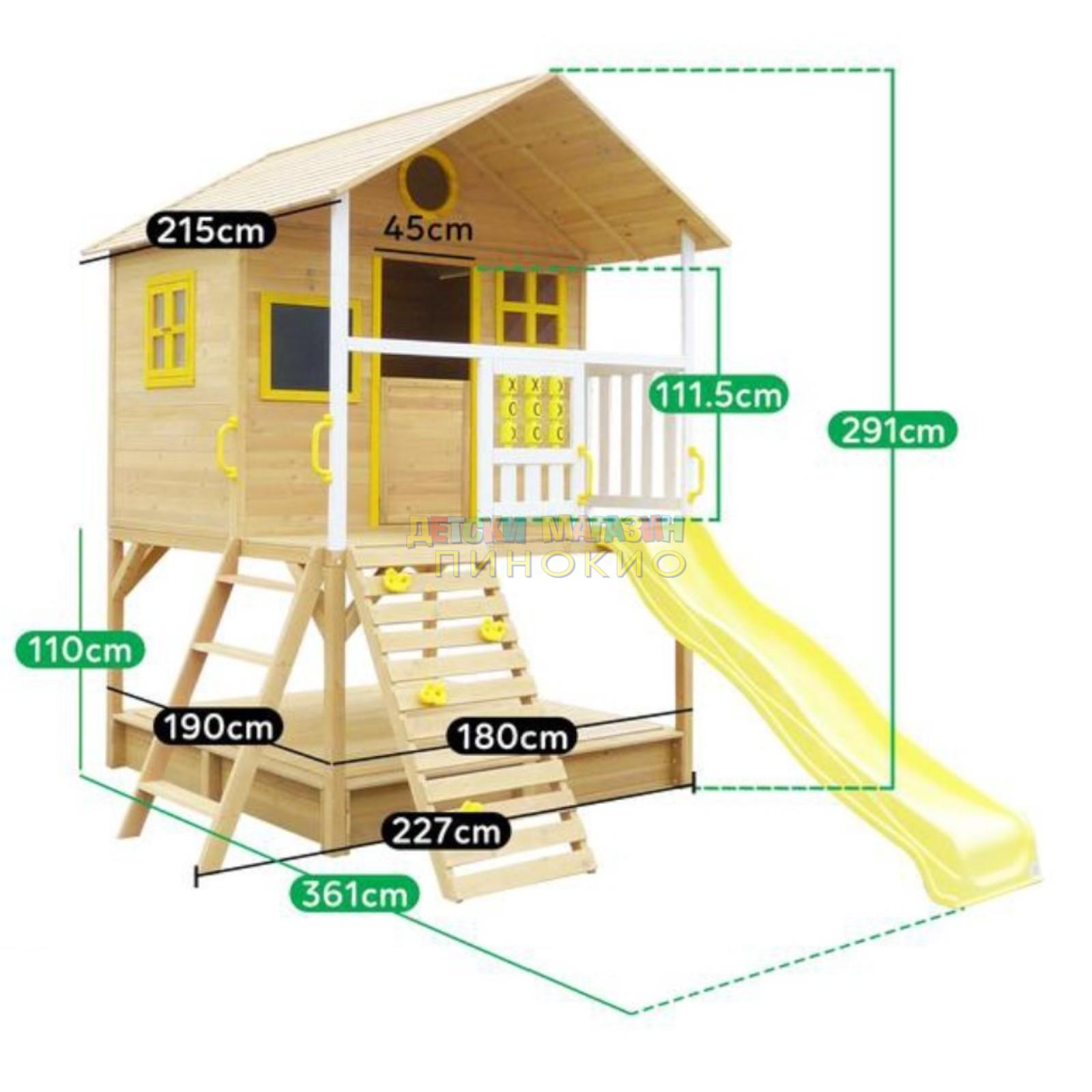 Дървена детска къща с пясъчник и пързалка 258х271.5х291 см. C225 GINGER HOME - Image 25