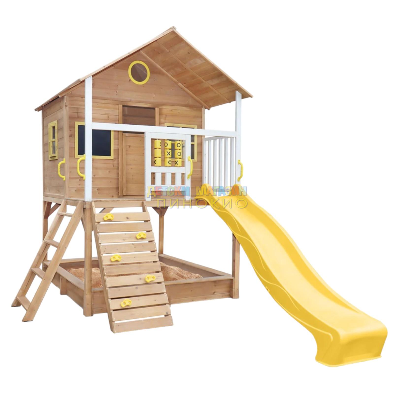 Дървена детска къща с пясъчник и пързалка 258х271.5х291 см. C225 GINGER HOME