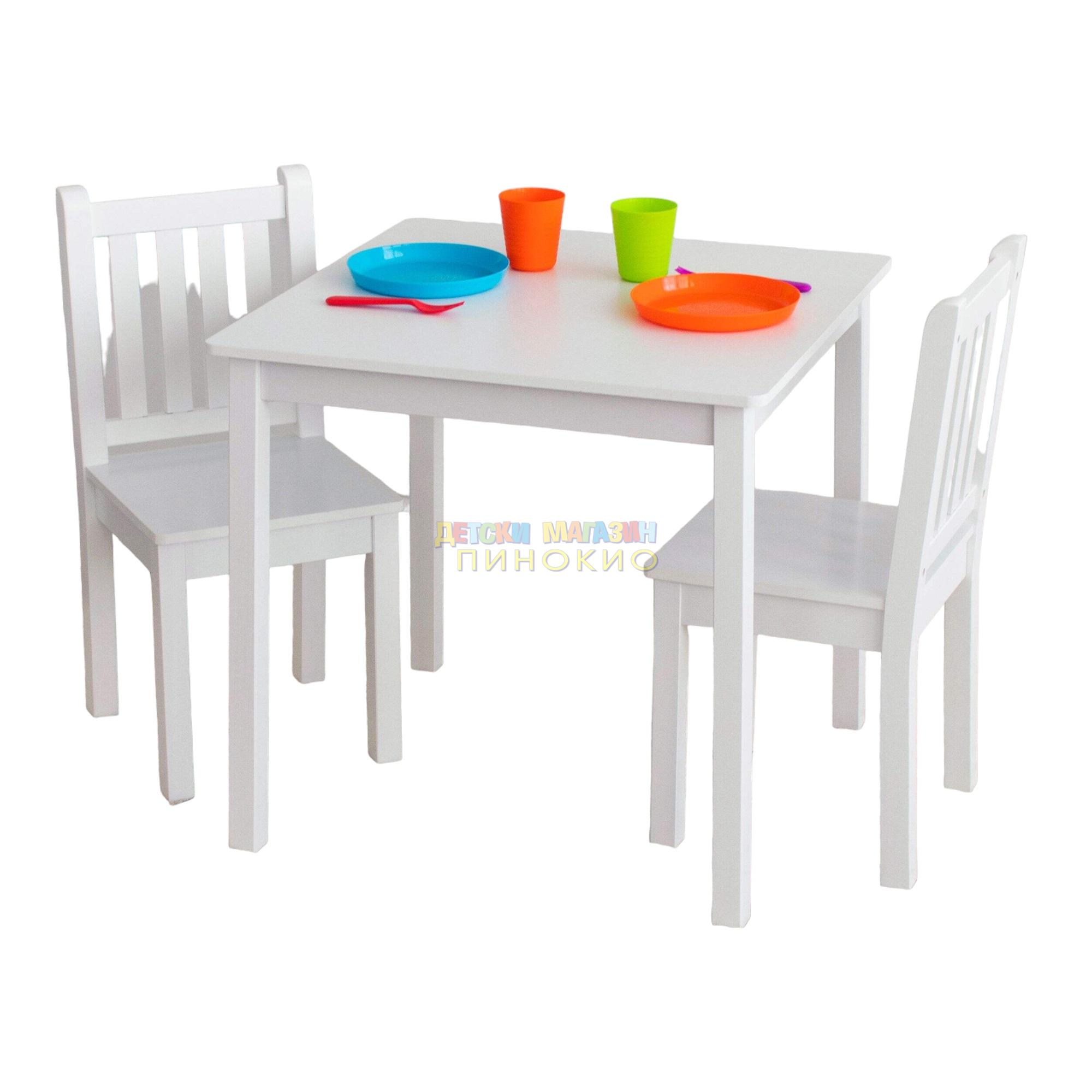 Детска дървена маса с 2 столчета TF6644-W GINGER HOME