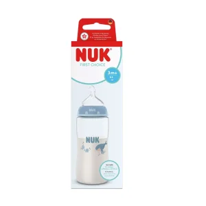 Пластмасово шише Termo Control First Choice, 300 мл, силиконов биберон размер M, 3м+, Кит Nuk
